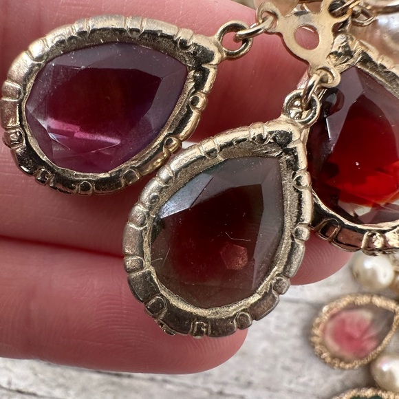 Vintage 60s Watermelon Tourmaline Look Earring Bracelet Necklace Set - Picture 9 of 11